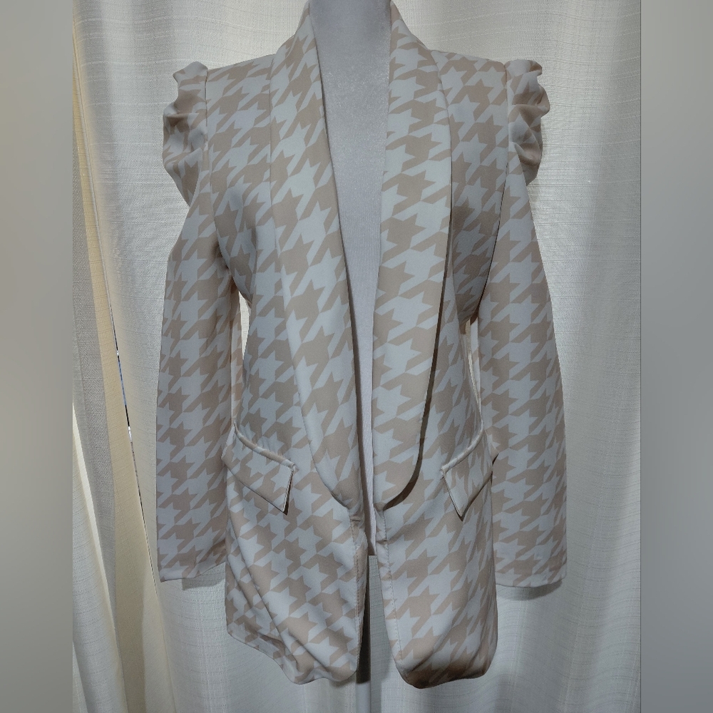 NWT Women's Houndstooth Blazer Jacket - Cream & White